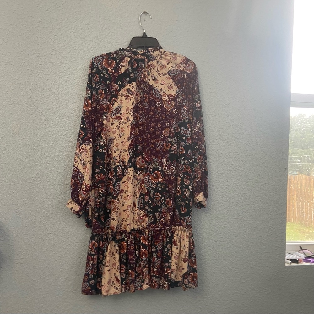 Andree by Unit Full Size Patchwork Floral Balloon Sleeve Dress Mauve